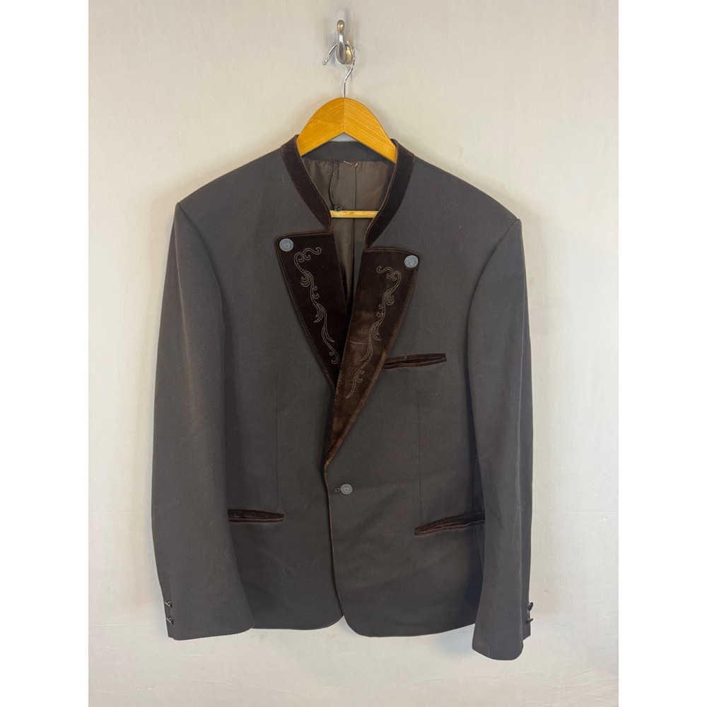 Bruckner Kleidung Austrian Trachten Blazer Brown Velvet Trim Jacket Men 44L Tall